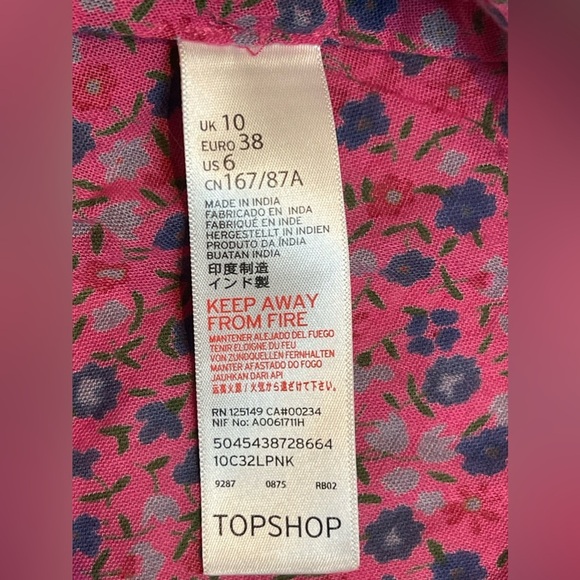 TOPSHOP Ditsy Smocked Mini Dress Pink Floral Size 6 - Picture 9 of 11